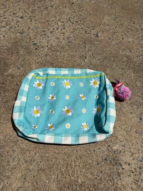 Children's Aqua Daisy Cosmetic Pouch with Pom Pom Charm
